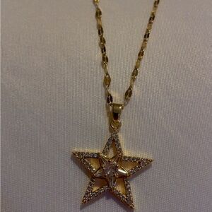 Gold Star Pendant Necklace 18k gold plated stainless steel blocks zircon